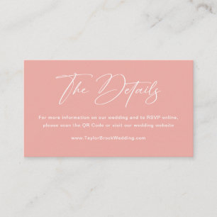 Minimalist Pink QR Code Wedding RSVP Website Enclosure Card
