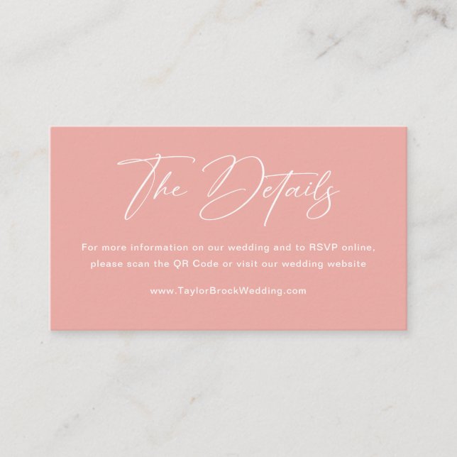 Minimalist Pink QR Code Wedding RSVP Website Enclosure Card (Front)