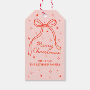 Minimalist Pink Red Bow Merry Christmas Custom Gift Tags