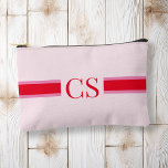 Minimalist Pink Red Stripe Initial Monogram Accessory Pouch<br><div class="desc">Create your own personalized cosmetic and makeup bag with modern minimalist initials monogram.</div>