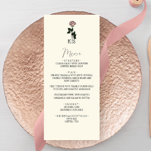 Minimalist Pink Rose Monogram Wedding Menu