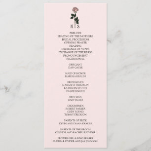 Minimalist Pink Rose Monogram Wedding Program