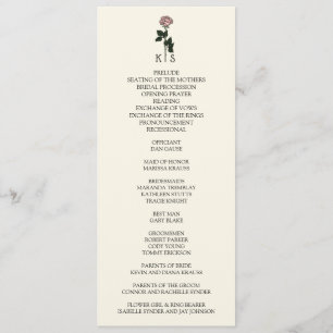 Minimalist Pink Rose Monogram Wedding Program