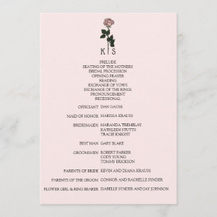 Minimalist Pink Rose Monogram Wedding Program