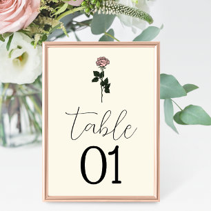 Minimalist Pink Rose Monogram Wedding Table Number