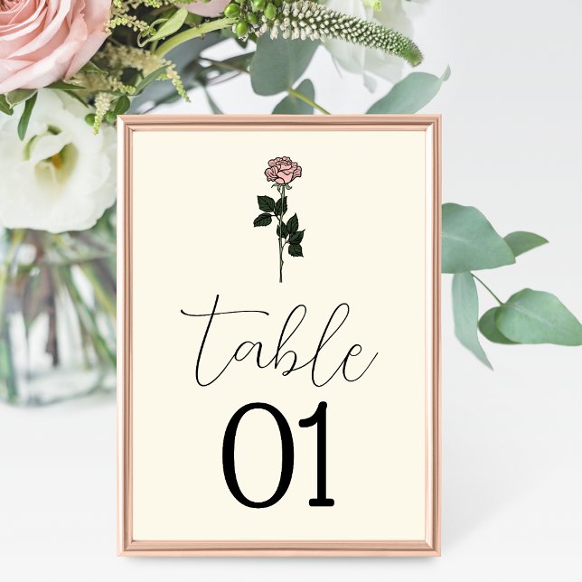 Minimalist Pink Rose Monogram Wedding Table Number (Creator Uploaded)