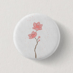 Minimalist Pink Sakura Cherry Blossom Floral Art P 1 Inch Round Button
