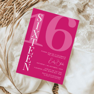 Minimalist Pink Sixteen 16th Birthday Party Invitation