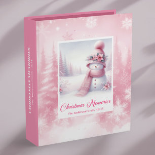 Minimalist Pink Snowman Winter Forest Christmas  Binder