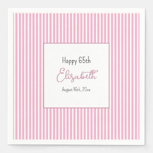 Minimalist Pink Stripes 65th Birthday Napkin