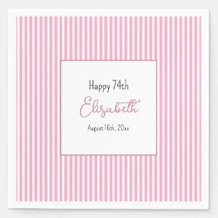 Minimalist Pink Stripes 74th Birthday Napkin