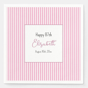 Minimalist Pink Stripes 87th Birthday Napkin