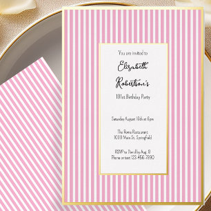 Minimalist Pink Stripes Gold 101st Birthday