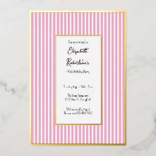 Minimalist Pink Stripes Gold 40th Birthday