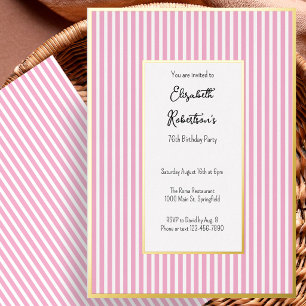 Minimalist Pink Stripes Gold 76th Birthday