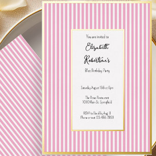 Minimalist Pink Stripes Gold 81st Birthday
