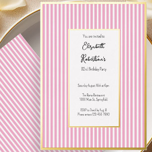 Minimalist Pink Stripes Gold 82nd Birthday 