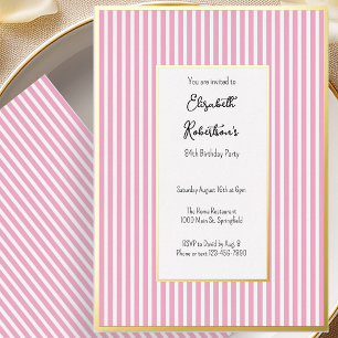 Minimalist Pink Stripes Gold 84th Birthday