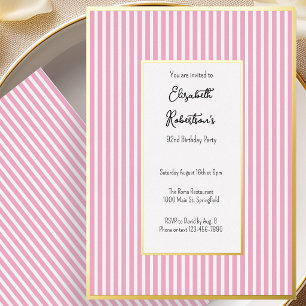 Minimalist Pink Stripes Gold 92nd Birthday
