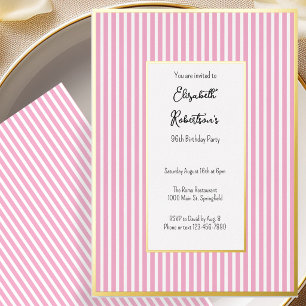 Minimalist Pink Stripes Gold 96th Birthday