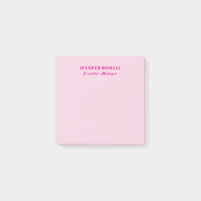 Minimalist pink trendy personalized customize name post-it notes (Front)