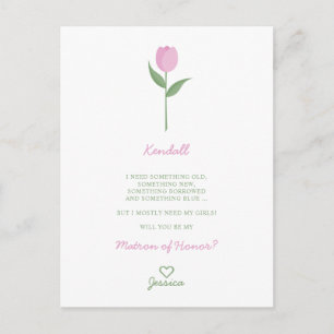 Minimalist Pink Tulip for Bridesmaid Proposal Postcard