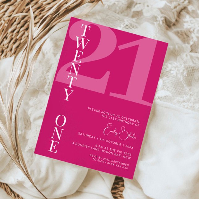 Minimalist Pink Twenty One 21st Birthday Party Invitation (Creator Uploaded)