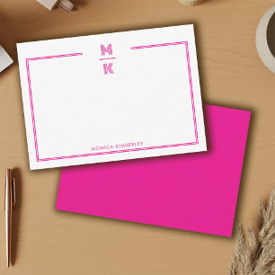 Minimalist Pink Two Border Monogram Note Card