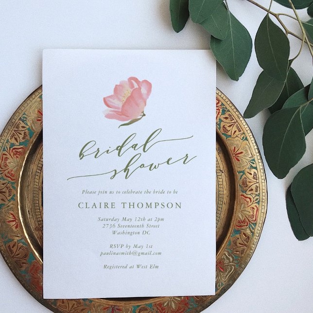 Minimalist Pink Watercolor Flower Bridal Shower Invitation (Creator Uploaded)