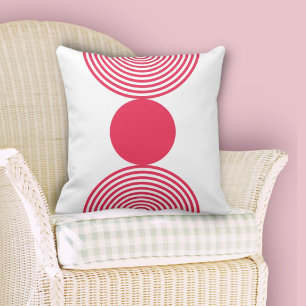 Minimalist Pink & White Circle Pattern Throw Pillow