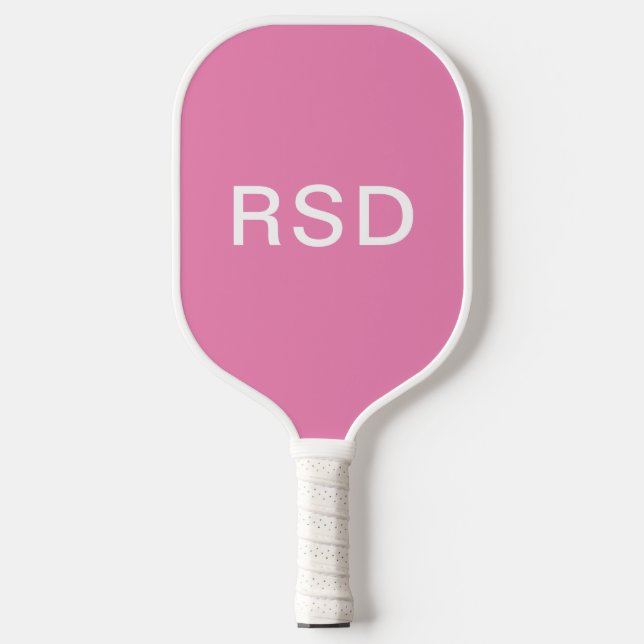 Minimalist Pink White Monogram Initials Pickleball Paddle (Front)