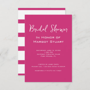 Minimalist Pink White Script Striped Bridal Shower Invitation