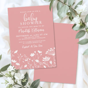 Minimalist Pink Wildflower Baby Shower Invitation