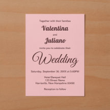Minimalist Pink With Dark Burgundy Text Wedding