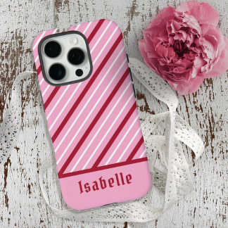 Minimalist Pink with Dark Red and White Stripes iPhone 16 Pro Case