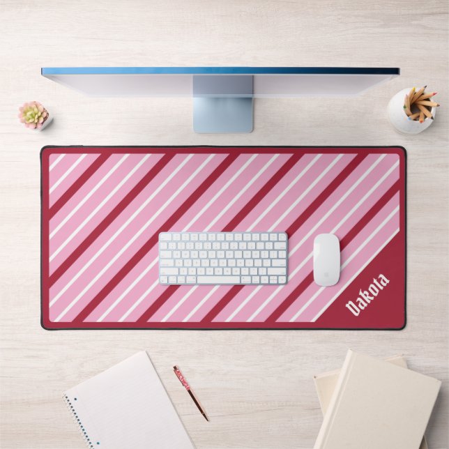 Minimalist Pink with Dark Red and White Stripes Desk Mat (Office 1)