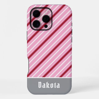 Minimalist Pink with Dark Red and White Stripes iPhone 16 Pro Max Case