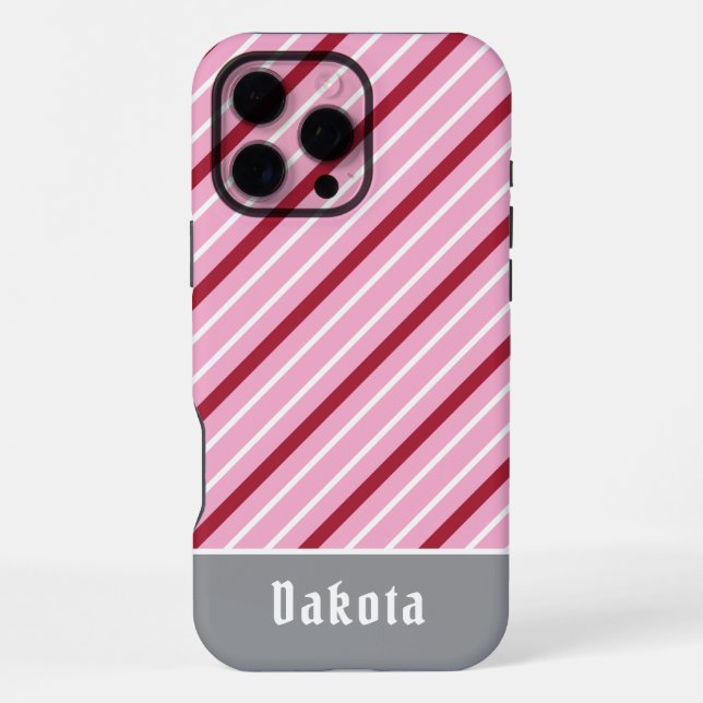 Minimalist Pink with Dark Red and White Stripes iPhone Case (Back)