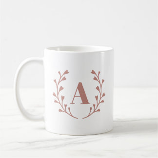 Minimalist Pink Wreath Custom Initial Monogram Coffee Mug