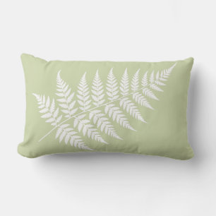 Minimalist Pistachio Green White Fern Silhouette Lumbar Pillow