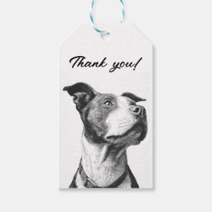 Minimalist Pitbull Black and White Thank you Gift Tags