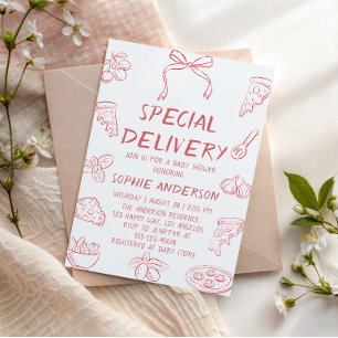 Minimalist Pizza Special Delivery Baby Shower Invitation