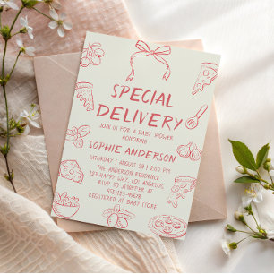 Minimalist Pizza Special Delivery Baby Shower Invitation