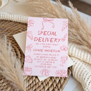 Minimalist Pizza Special Delivery Baby Shower Invitation