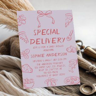 Minimalist Pizza Special Delivery Baby Shower Invitation