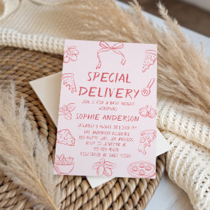 Minimalist Pizza Special Delivery Baby Shower Invitation