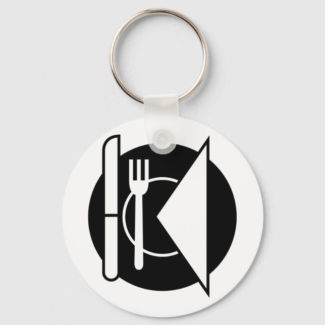 Minimalist Place Setting Icon Fork Knife Plate Keychain (Front)