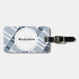 Minimalist Plaid Navy and Blue Mens Luggage Tag