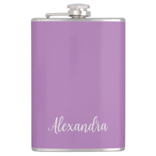 Minimalist Plain Add Name Lavender Calligraphy Hip Flask
