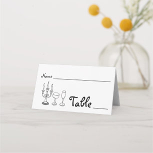 Minimalist Plain Black and White Doodle Wedding Place Card